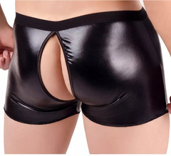 a sexy man in black Zipped Backdoor and Hooked Front PU Leather Wetlook Fetish Boxers - pridevoyageshop.com - gay men’s thongs, boxers, briefs and jockstraps