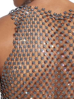 a sexy man in black crystal net tank showing toned torso and sparkle mesh detailing – pridevoyageshop.com – gay men’s harness, lingerie and fetish wear