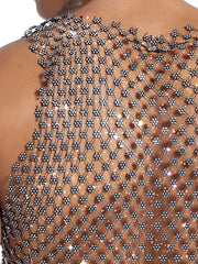 a sexy man in black crystal net tank showing toned torso and sparkle mesh detailing – pridevoyageshop.com – gay men’s harness, lingerie and fetish wear