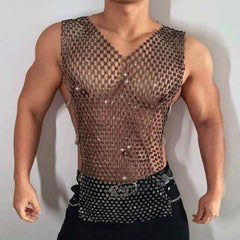 a sexy man in black crystal net tank showing toned torso and sparkle mesh detailing – pridevoyageshop.com – gay men’s harness, lingerie and fetish wear