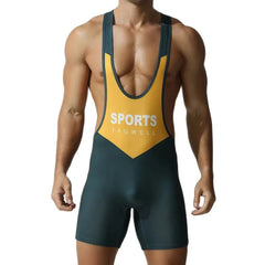 a sexy man in blackish green Men’s First-String Shield Singlet – pridevoyageshop.com – gay men’s harness, lingerie and fetish wear