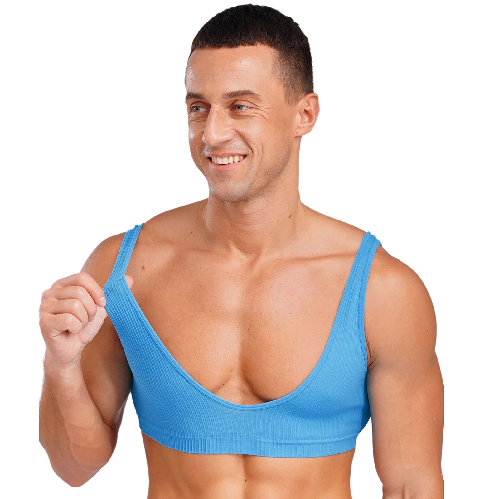 a sexy man in blue Boytoy Deep Scoop Rib Vest - pridevoyageshop.com - gay men’s harness, lingerie and fetish wear