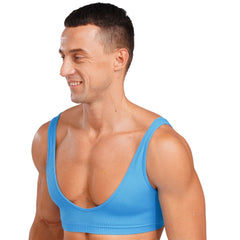 a sexy man in blue Boytoy Deep Scoop Rib Vest - pridevoyageshop.com - gay men’s harness, lingerie and fetish wear