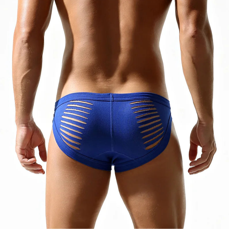 a sexy man in blue DM Men’s “Rip Me” Slashed Booty Briefs - pridevoyageshop.com - gay men’s thongs, boxers, briefs and jockstraps