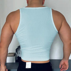 a sexy man in blue Easy Out Zip Rib Crop Top - pridevoyageshop.com - gay men’s harness, lingerie and fetish wear