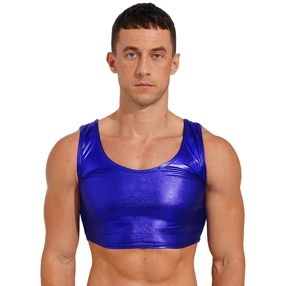 a sexy man in blue Liquid Mercury Micro Metallic Vest - pridevoyageshop.com - gay men’s harness, lingerie and fetish wear