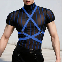 a sexy man in blue Lockdown Harness Mesh Top - pridevoyageshop.com - gay men’s harness, lingerie and fetish wear