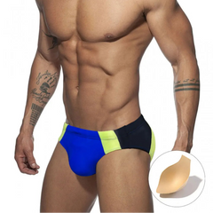 a sexy man in blue Men’s Colorblock Bulge-Boost Swim Briefs - pridevoyageshop.com - gay men’s sexy swim briefs, trunks, board shorts, and bikinis