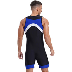 a sexy man in blue Men’s Undertow Wave-Zip Bodysuit – pridevoyageshop.com – gay men’s harness, lingerie and fetish wear