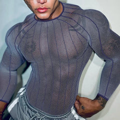 a sexy man in blue Veiny Shaft Mesh Long Sleeve - pridevoyageshop.com - gay men’s harness, lingerie and fetish wear
