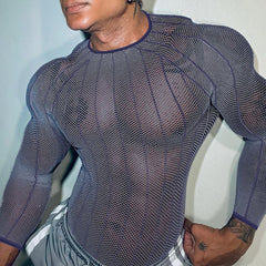 a sexy man in blue Veiny Shaft Mesh Long Sleeve - pridevoyageshop.com - gay men’s harness, lingerie and fetish wear