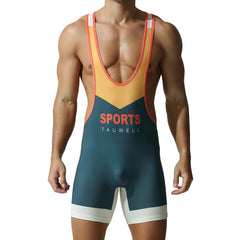 a sexy man in bluish green Men’s On-Point Chevron Singlet – pridevoyageshop.com – gay men’s harness, lingerie and fetish wear