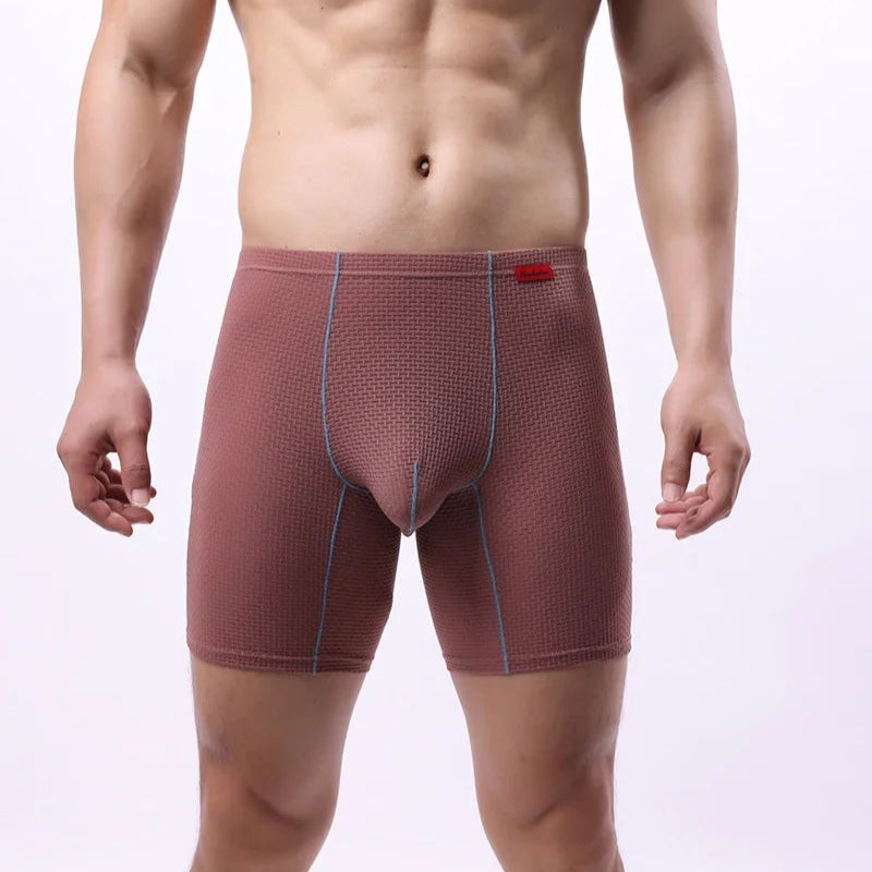 a sexy man in brown Men's Glory Big Pouch Waffle-Knit Long Boxers - pridevoyageshop.com - gay men’s thongs, boxers, briefs and jockstraps