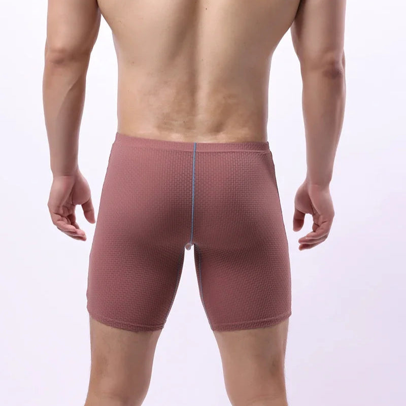 a sexy man in brown Men's Glory Big Pouch Waffle-Knit Long Boxers - pridevoyageshop.com - gay men’s thongs, boxers, briefs and jockstraps