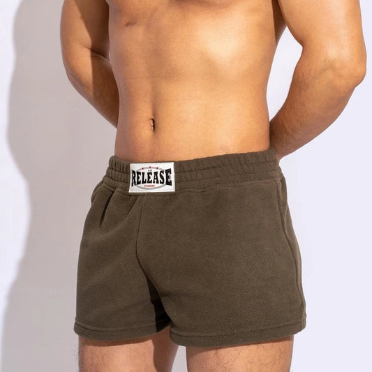 a sexy man in brown Men’s Night Shift Fleece Lounge Shorts – pridevoyageshop.com – gay men’s sexy swim briefs, trunks, board shorts, and bikinis