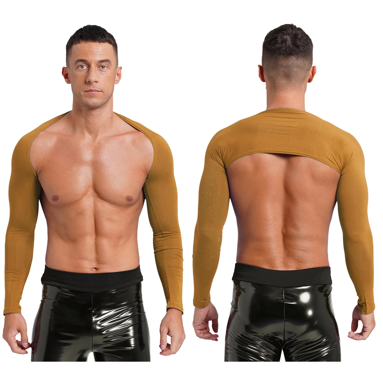 a sexy man in brown Night Bus Hookup Shrug - pridevoyageshop.com - gay men's fashion, clubwear, party outfit