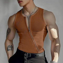 a sexy man in brown The Main Drag Zip Rib Vest - pridevoyageshop.com - gay men’s harness, lingerie and fetish wear