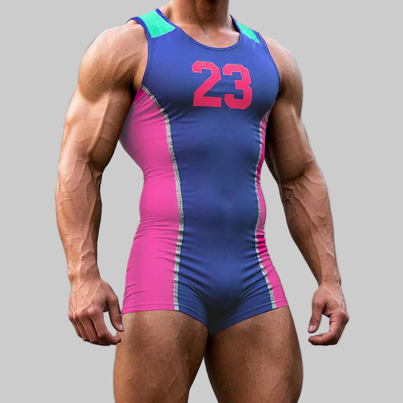 a sexy man in dark blue Men’s Draft Pick Ombre Singlet – pridevoyageshop.com – gay men’s harness, lingerie and fetish wear