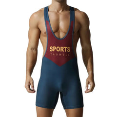 a sexy man in dark blue Men’s First-String Shield Singlet – pridevoyageshop.com – gay men’s harness, lingerie and fetish wear
