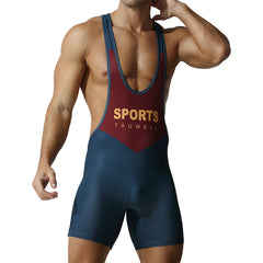 a sexy man in dark blue Men’s First-String Shield Singlet – pridevoyageshop.com – gay men’s harness, lingerie and fetish wear