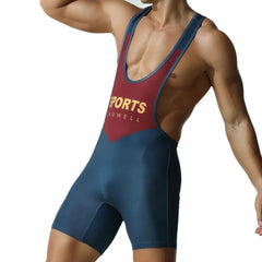 a sexy man in dark blue Men’s First-String Shield Singlet – pridevoyageshop.com – gay men’s harness, lingerie and fetish wear