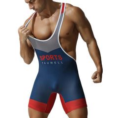 a sexy man in dark blue Men’s On-Point Chevron Singlet – pridevoyageshop.com – gay men’s harness, lingerie and fetish wear