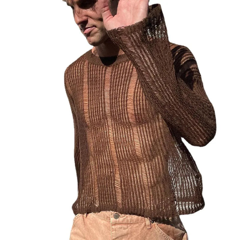 a sexy man in dark brown Trace Knit Sweater - pridevoyageshop.com - gay men’s harness, lingerie and fetish wear