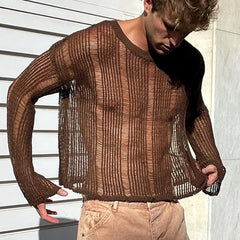 a sexy man in dark brown Trace Knit Sweater - pridevoyageshop.com - gay men’s harness, lingerie and fetish wear