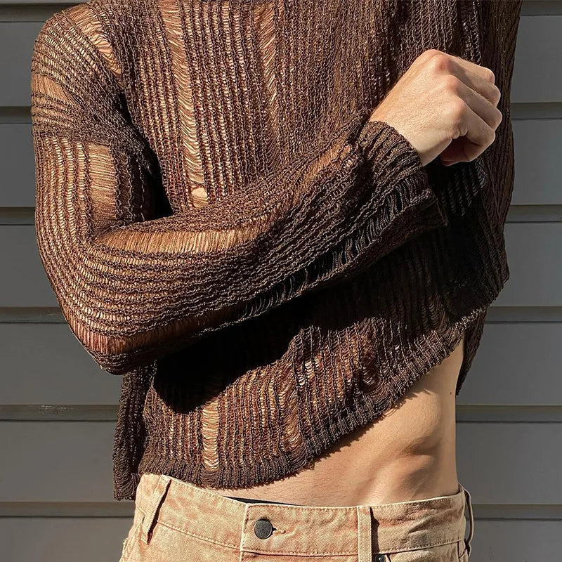 a sexy man in dark brown Trace Knit Sweater - pridevoyageshop.com - gay men’s harness, lingerie and fetish wear