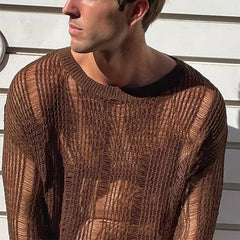 a sexy man in dark brown Trace Knit Sweater - pridevoyageshop.com - gay men’s harness, lingerie and fetish wear