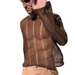 a sexy man in dark brown Trace Knit Sweater - pridevoyageshop.com - gay men’s harness, lingerie and fetish wear