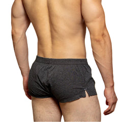 a sexy man in dark gray Men’s Hunt Mode Low-Rise Gym Shorts – pridevoyageshop.com – gay men’s sexy swim briefs, trunks, board shorts, and bikinis