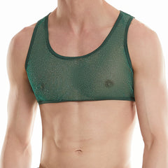 a sexy man in dark green Fire Island Flicker Micro Crop - pridevoyageshop.com - gay men’s harness, lingerie and fetish wear