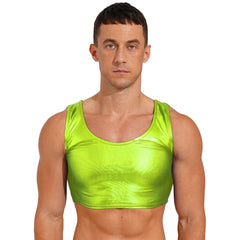 a sexy man in fluorescent green Liquid Mercury Micro Metallic Vest - pridevoyageshop.com - gay men’s harness, lingerie and fetish wear
