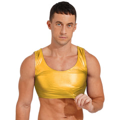 a sexy man in gold Liquid Mercury Micro Metallic Vest - pridevoyageshop.com - gay men’s harness, lingerie and fetish wear