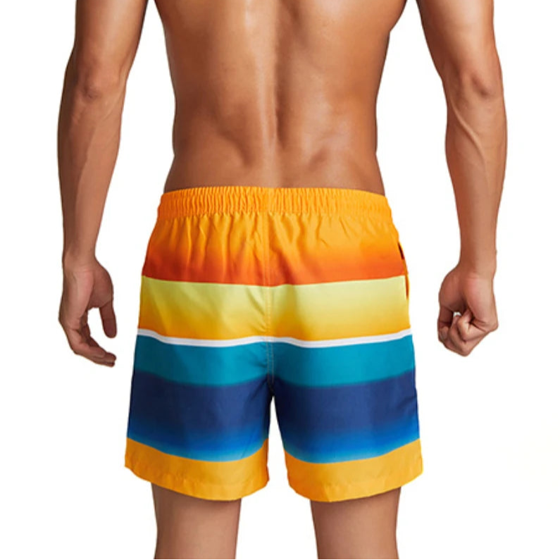 a sexy man in gradient stripes Men’s Cruise Control Fire Island Swim Shorts – pridevoyageshop.com – gay men’s sexy swim briefs, trunks, board shorts, and bikinis