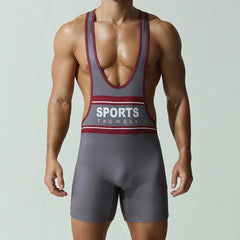a sexy man in gray Men’s Championship Chest-Band Singlet – pridevoyageshop.com – gay men’s harness, lingerie and fetish wear
