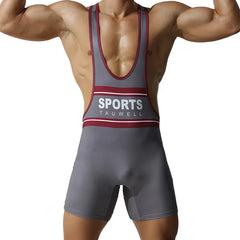 a sexy man in gray Men’s Championship Chest-Band Singlet – pridevoyageshop.com – gay men’s harness, lingerie and fetish wear