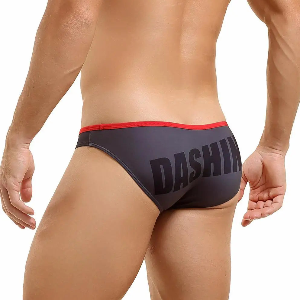 a sexy man in gray Men’s Dockside Bulge Swim Briefs - pridevoyageshop.com - gay men’s sexy swim briefs, trunks, board shorts, and bikinis