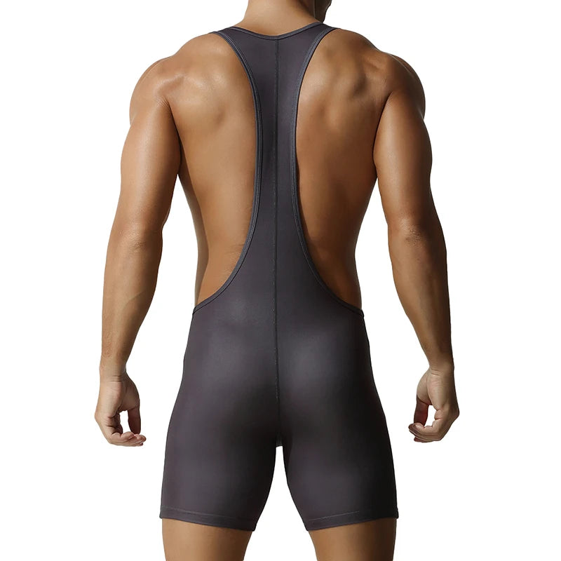 a sexy man in gray Men’s First-String Shield Singlet – pridevoyageshop.com – gay men’s harness, lingerie and fetish wear
