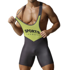 a sexy man in gray Men’s First-String Shield Singlet – pridevoyageshop.com – gay men’s harness, lingerie and fetish wear