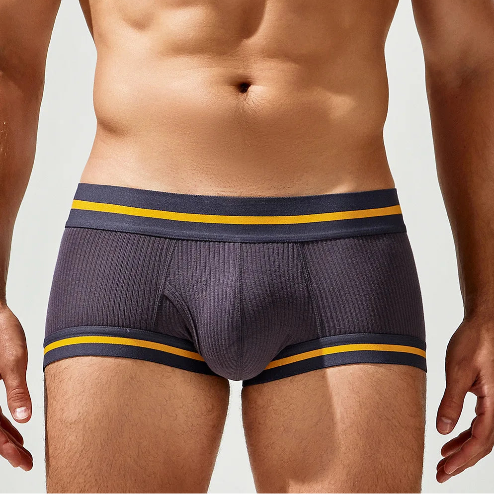 a sexy man in gray Men’s Hard & Proud Ribbed Trunks - pridevoyageshop.com - gay men’s thongs, boxers, briefs and jockstraps