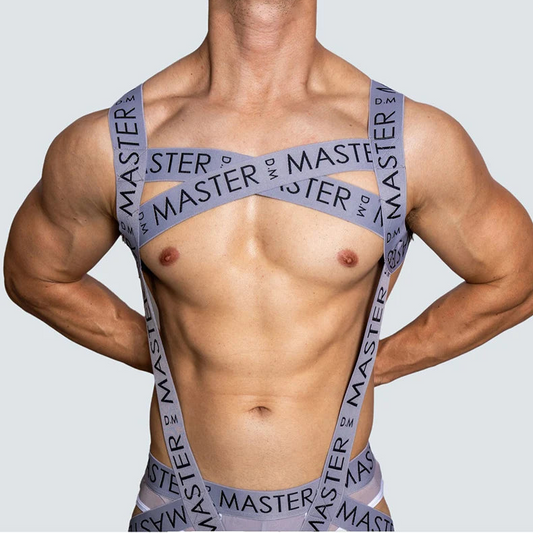a sexy man in gray Men’s Masterclass Bondage Harness – pridevoyageshop.com – gay men’s harness, lingerie and fetish wear