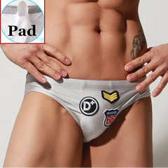 a sexy man in gray Men’s Officer on Duty Low Rise Swim Briefs with pad - pridevoyageshop.com - gay men’s sexy swim briefs, trunks, board shorts, and bikinis