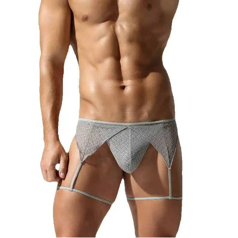 a sexy man in gray Men’s Stripper Thong and Garter Set - pridevoyageshop.com - gay men’s thongs, boxers, briefs and jockstraps