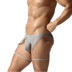 a sexy man in gray Men’s Stripper Thong and Garter Set - pridevoyageshop.com - gay men’s thongs, boxers, briefs and jockstraps
