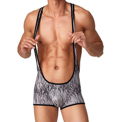 a sexy man in gray The Predator Singlet – pridevoyageshop.com – gay men’s harness, lingerie and fetish wear