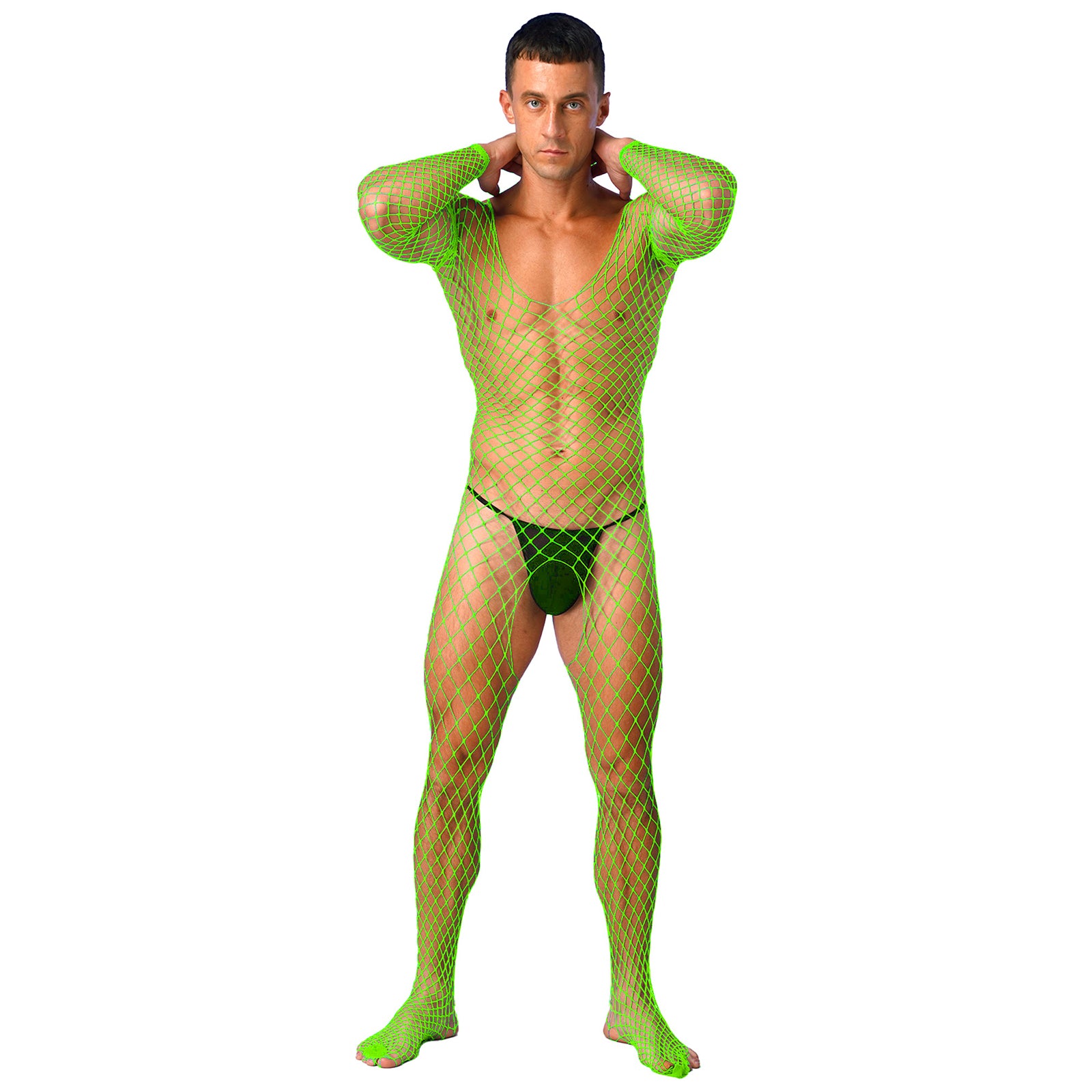 a sexy man in green Full Serve Net Bodystocking - pridevoyageshop.com - gay men’s harness, lingerie and fetish wear