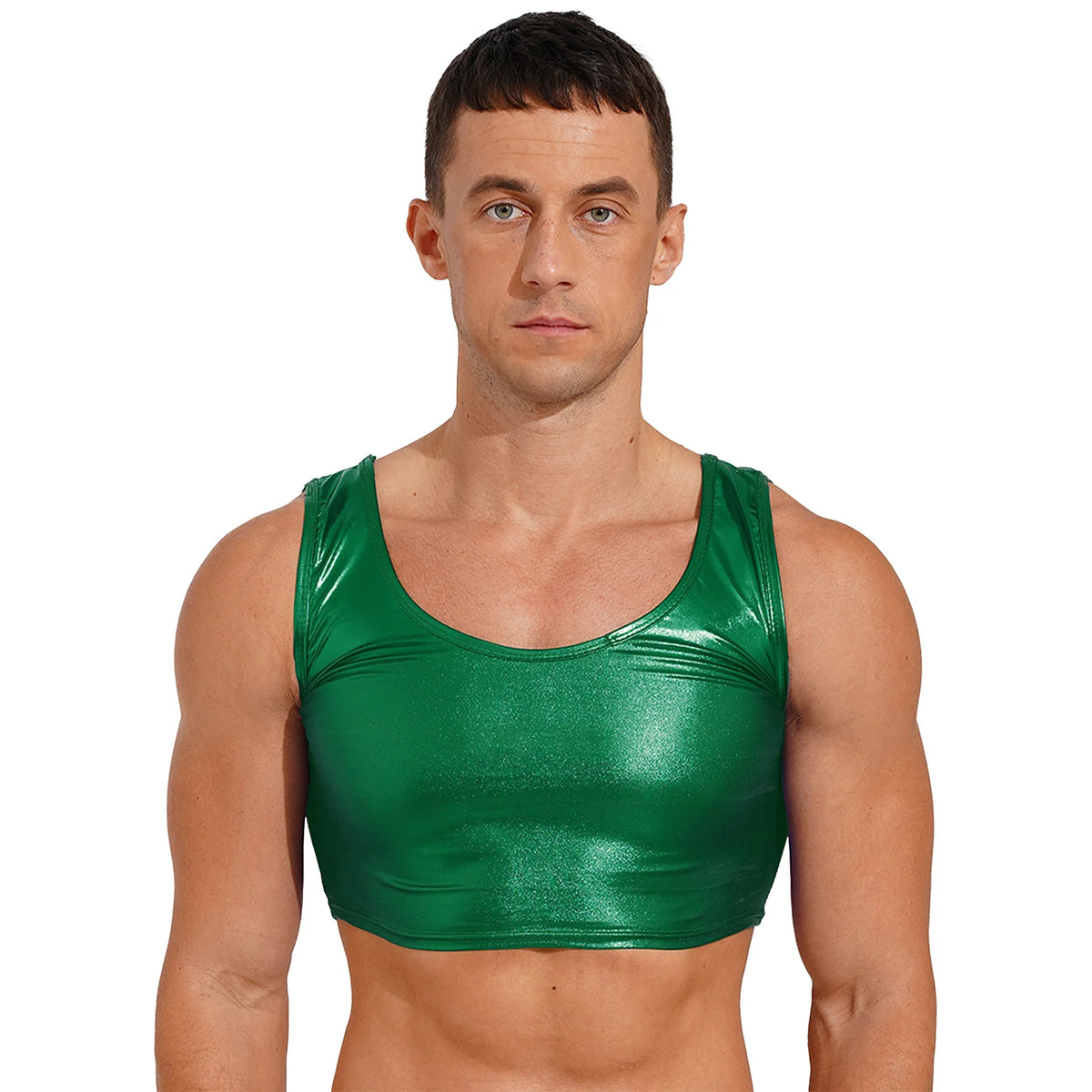 a sexy man in green Liquid Mercury Micro Metallic Vest - pridevoyageshop.com - gay men’s harness, lingerie and fetish wear