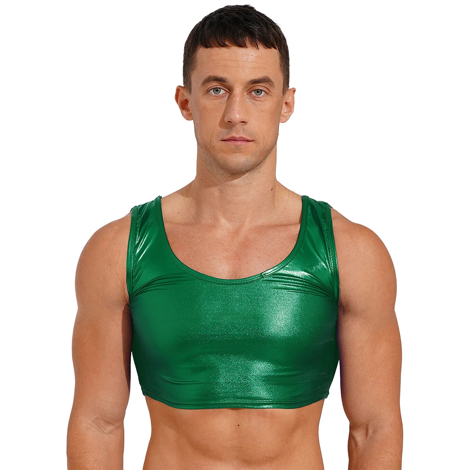 a sexy man in green Liquid Mercury Micro Metallic Vest - pridevoyageshop.com - gay men’s harness, lingerie and fetish wear